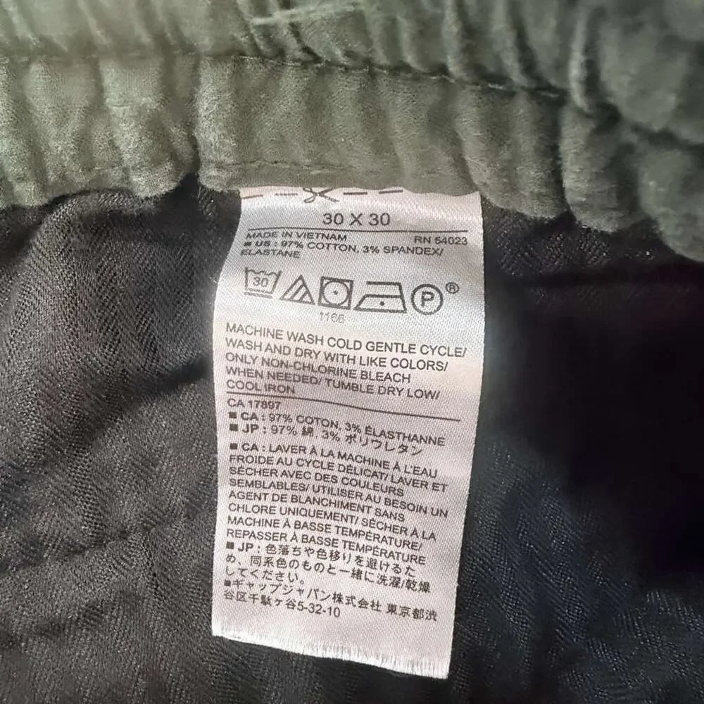Banana Republic Men's Mason Army Green Seersucker Athletic Tapered Pant Sz 30X30